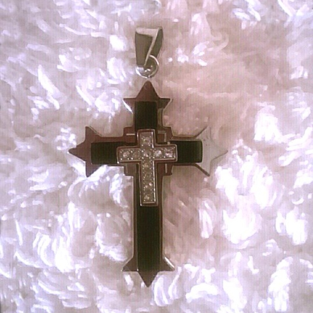 Bold  Cross Black & Silver Stainless Steel Bling Harley